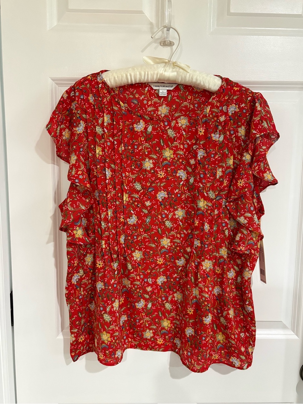 Counterparts Red Floral Ruffle Sleeve Blouse